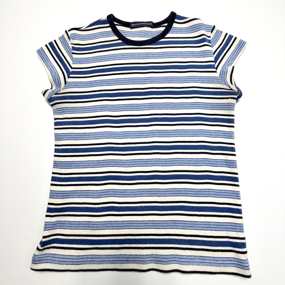 Brandy Melville Striped T Shirt Women 38 Blue White Made Italy Cotton